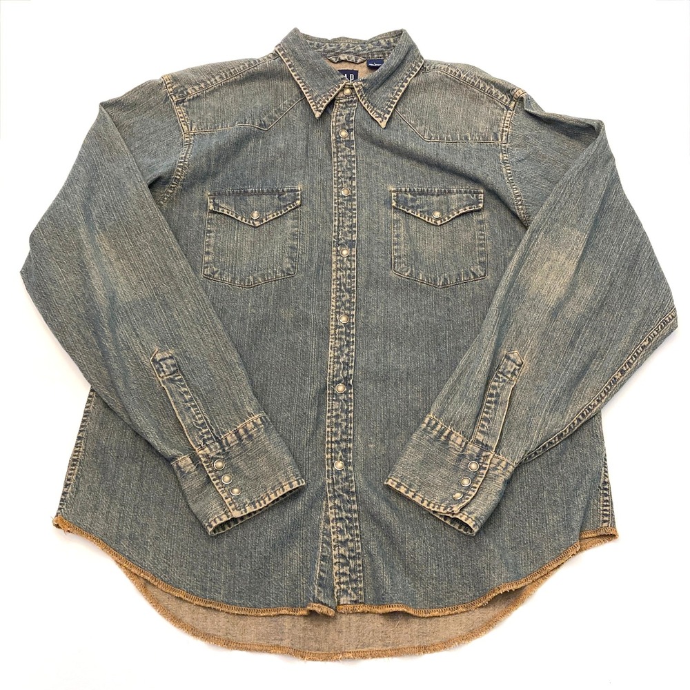 GAP Denim Vintage Snap Western Shirt Men's Large Blue 100% Cotton